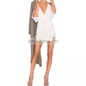 Latest Designs White Embroidered Jumpsuit With Ruffles Womens Jumpsuit photo-3