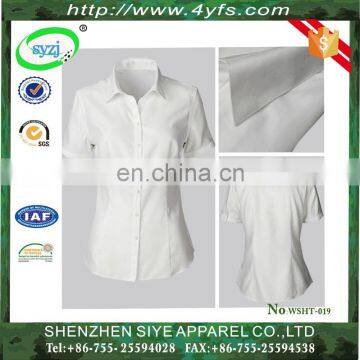 Hot Selling Short-Sleeved Simply Design Slim Fit Office Wear Ladies Blouse / Women Shirt