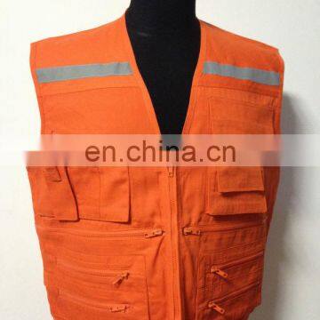 wholesale high quality high vis orange reflective safety vests with pockets