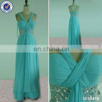 in stock long strap halter sweetheart beaded chiffon bridesmaid dresses