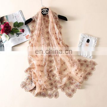 100% polyester wholesale exquisite embroidery plain solid colour long pashmina shawl scarf