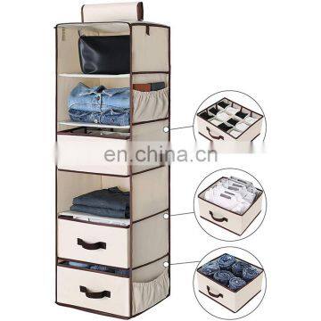 Cotton linen storage bag Multi-layer washable folding hanging rack underwear garment storage bag closet organizer rack storage