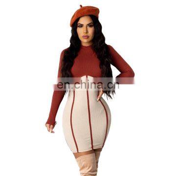 LAITE D2174 Amazon Best Sellers Contrast Color Fashion Women Dresses Patchwork Bodycon Casual Dresses photo-2