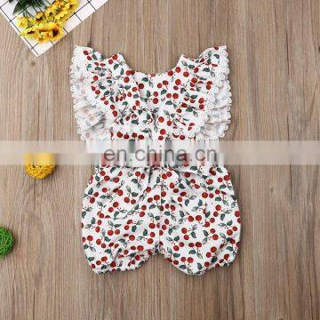 Baby Girls Cherry Pattern Romper 2019 New Summer Newborn Baby Girl Floral Romper Fly Sleeve Jumpsuit Lace Outfit Clothes Sunsuit photo-5
