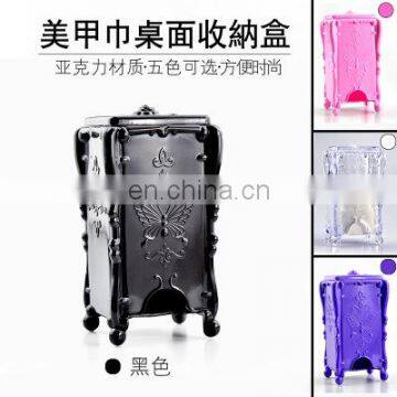 Nail Art Makeup Cotton Pads Wraps Acrylic Clear Butterfly Holder Retro Plastic Storage Container Organizer Case Empty Box Black