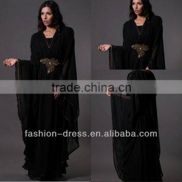 New Arrival Long Sleeve Black Chiffon Kaftan Evening Dress