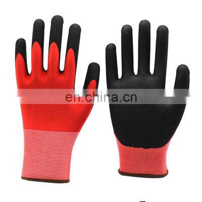 Red Nylon Liner Black Sandy Nitrile Coated Good Grip Work Safety Gloves