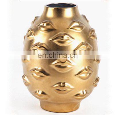 Nordic Creative Body Golden Silver White Ceramic Lips Vase photo-4