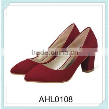 charming ladies thick heel red suede shoes with tip head