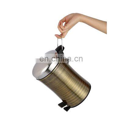 Hotel Slim Design Stainless Steel Foot Pedal Waste Bin With Gold Color Bathroom Trash Can photo-3