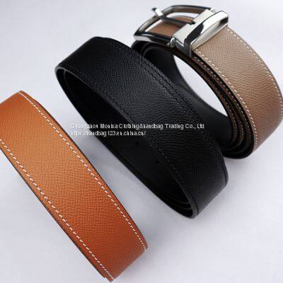 Monisa Customized Epsom Palm Grain First Layer Cowhide Stainless Steel Pin Buckle Men's Business Formal Belt