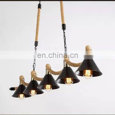 Nordic Style Hanging Lamp Retro Living Room Chandelier Vintage Hemp Rope Pendant Light