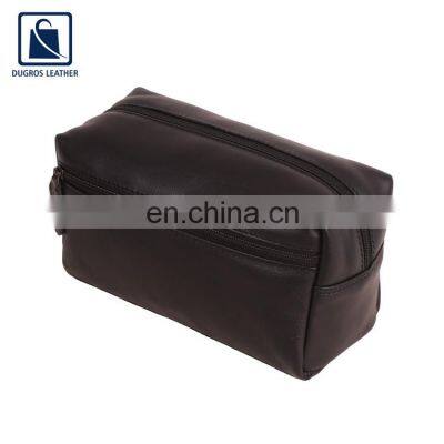 Matching Stitching Anthracite Fitting Zipper Closure Type Unisex Genuine Leather Toiletry Bag