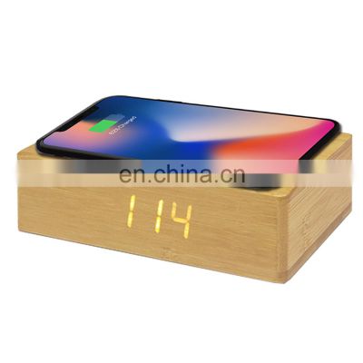 Modern Home Living Room Bedroom Natural Eco Friendly Voice Control Wooden LED Digital Alarm Clock With Recharge