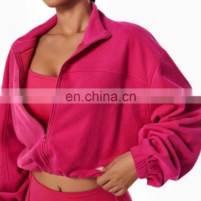 Full Zipper Women Custom Lightweight Slim Fit Yoga Jackets Long Sleeve Yoga Crop Tops