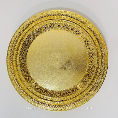 Baroque Style Round Flower Serving Tray 27/32/36 cm Antique Gold Plastic Charger Plates Candy Plate for Table Decor