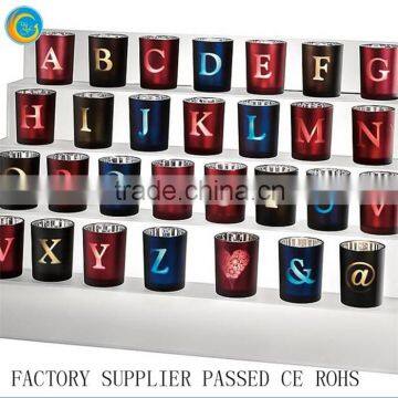 Gold Supplier Candle Holders with Frost Effect and Decoupaged Text Flickering Letter Votive Candle Holder Set                        
                                                Quality Choice