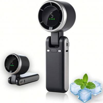 Foldable Handheld Turbo Fan with LED Display - USB Rechargeable, 5 Speeds, 1800mAh Battery, Ultra-Quiet Portable Fan for Travel
