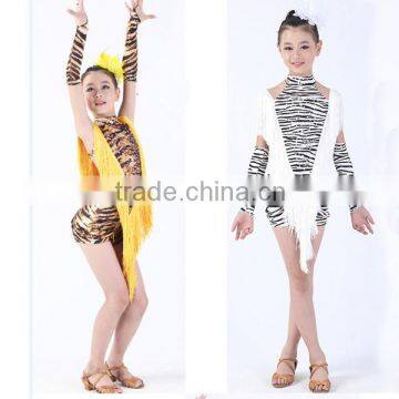 Sexy leopard tassel costume for children girls latin perforance