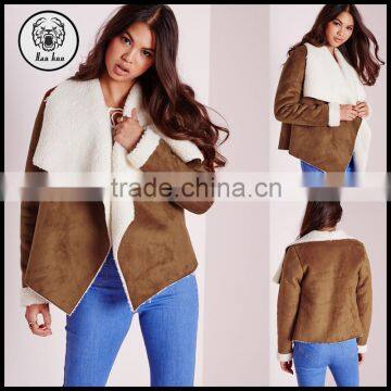 2015 Women Winter Waterfall Faux Suede Coat
