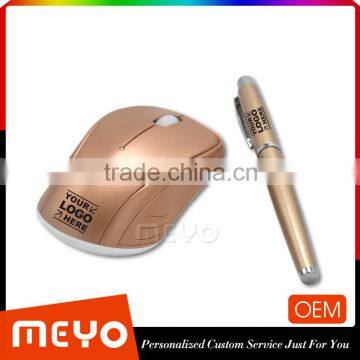 Memento gift set of wireless mouse and capped metal pen for promotion