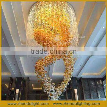 spiral shape Art glass flower clusters ceiling pendant chandelier with clear K9 crystal curtains