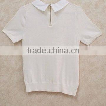 Girl Plaid Knitting Wear Shirt-collar Short Sleeve Sweater Pullover photo-3