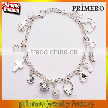 Wholesale High Quality Silver Plated bracelets for women 13 pendants charm jewelry