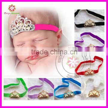 Rhinestone crown button elastic headband