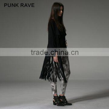 PY-086 Gothic Autumn Turn-down Collar Fitted Micro Suede Ladies Tassel Coats photo-2