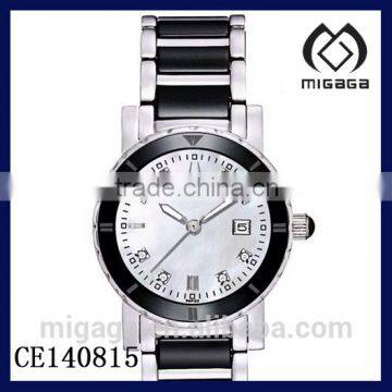 hot sale ceramic steel watch for women with calendar /Women's Ceramic & Stainless Steel Watch