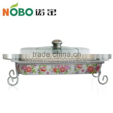 Decal rectangular shape food server with glass lid & shelf