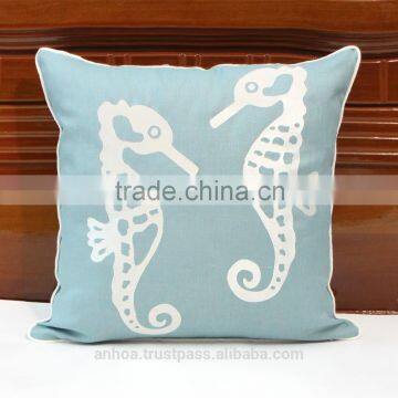 Sea horse linen cushion cover