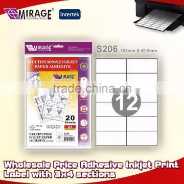 Wholesale Price Adhesive Inkjet Print Label with 3x4 sections