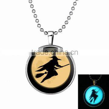 Halloween accessory for women flying witch and moon pendant necklace