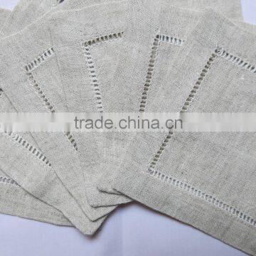Hemstitch Linen Cocktail Napkins Natural photo-2