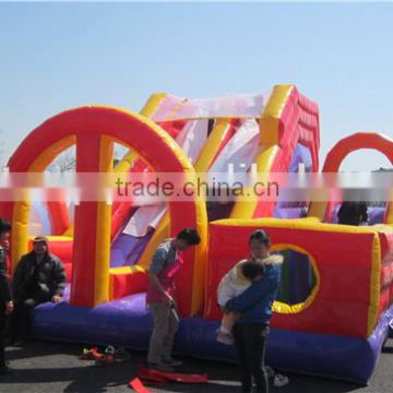 high quality Funny inflatable tunnel/obstacle course with slide