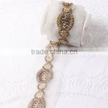 Gold Color Beaded and Sequin Lace Trimming For Dress Wholesale photo-3
