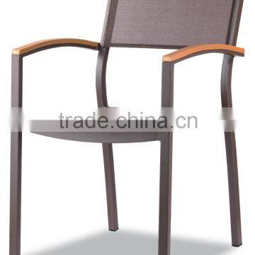 high back dining chair with teak wood armrest