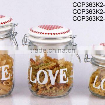 CCP363K2 airtight glass storage jar with printing with metal clip