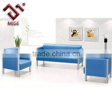 Blue leather office sofa ,Stainless steel frame