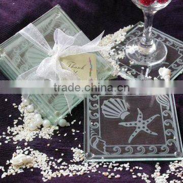 Wholesale Ocean beach temed glass coaster, wedding favors blank glass coaster