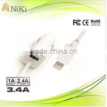 High Quality usb2.0 Car Charger with 8pin USB Sync Data Cable for iPhone 5s 6 plus ipad