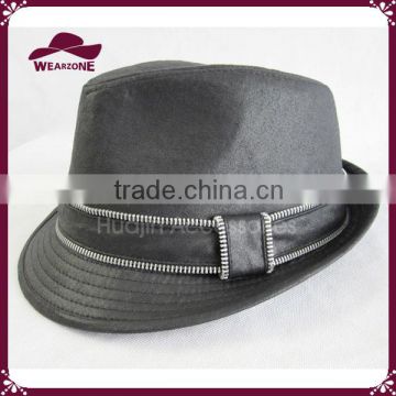 Black Suede Fedora Hat with Zipper Band