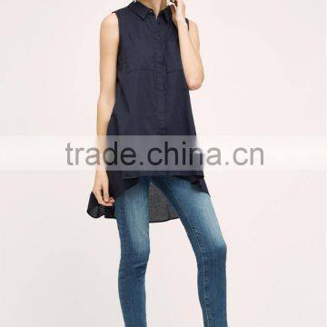 Ladies Fashion New Design Tunic Short Front Long Back Sleeveless Tunic Tops photo-2