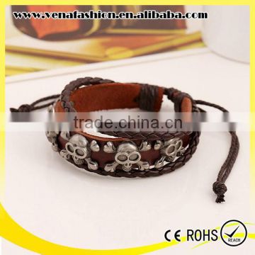 skull braided leather men bracelet, inspirational leather bracelets