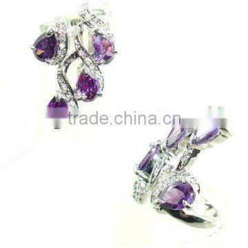 Fashion ring, Alloy ring,Zircon+ CZ stone ring in all white purple color PD plating