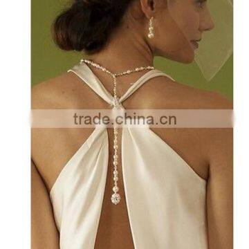 Hot Sale Crystal Pearl Diamond Pearl Tassels Bridal Backless Low Back Backdrop Necklace