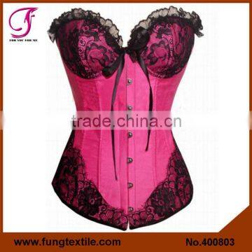 400803 Woman Sexy Satin Lace Splice Busk Overbust Corsets And Bustiers