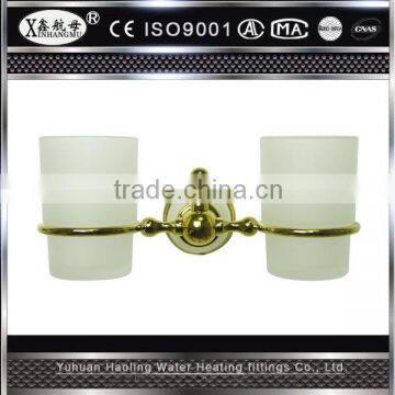 Exquisite brass wall mounted double cup tumber holder bathroom accessory set